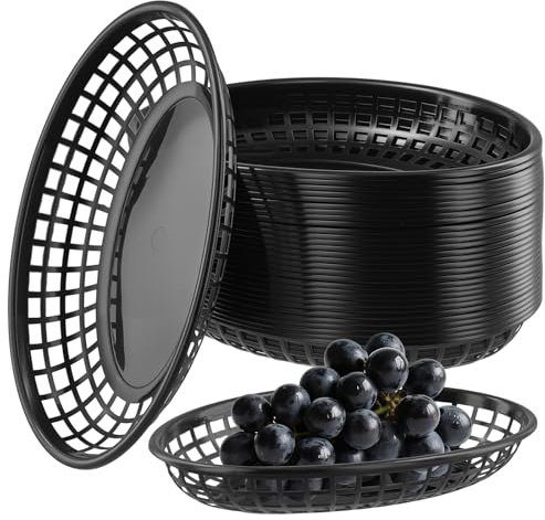 ZOENHOU Lot de 30 paniers de service ovales réutilisables en plastique - 23 x 14 x 4 cm - Pour les fêtes, la restauration et la maison - Noir