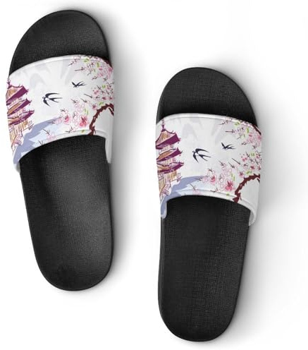 VYJLOO Slippers For Women Pavilion Flowers House Slides Thick Sole Shower Sandals For Indoor Outdoor