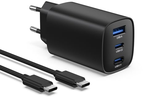 65 W USB-laddare - C Snabb, 3 Ports Snabbladdare, för MacBook Pro/Air, iPad Pro, iPhone 16/15/14/13/12, Samsung Galaxy S24/S23, Google Pixel (65W med svart tråd)