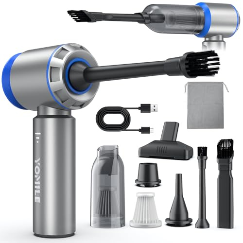 Compressed air Duster, Yomile 2 in 1 180000RPM Cordless Air Duster with Mini Car Vacuum, 9000mAh Battery Dust Blower for Keyboard Cleaner,Rechargeable Air Blower AIC Can for Office Computers