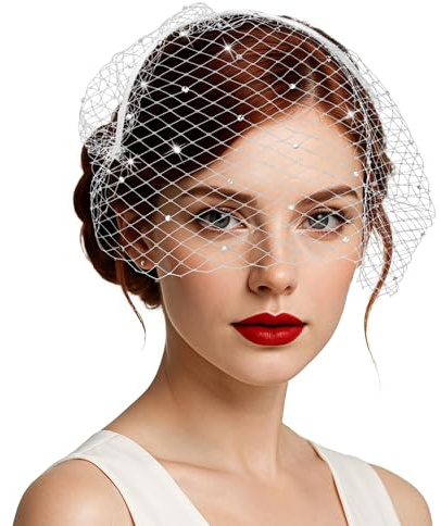 XLIUAX slöja pannband, fågelbur slöja brud, vintage spetsslöja huvudbonad 1920-talet huvudbonad för kvinnor begravningslöja halloween tillbehör (vit)