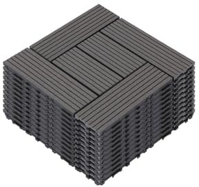 Dalles de Jardin Clipsables en Bois Composite WPC, 1㎡ Carreaux de Terrasse WPC avec Système de Drainage Click Lock-In Système D'emboîtement à Découper 30x30cm Greyblack