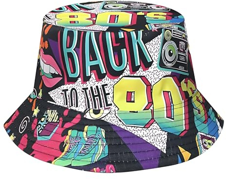 kaiyaya Chapeaux de Pêcheur, Bucket Hat Retro 80'S 90'S, Unisexe Bob Chapeau Homme/Femme, Accessoire Annee 80, Pliable Double Hip-hop Chapeau, Soleil Chapeaux pour Pêche Camping Voyage Extérieur