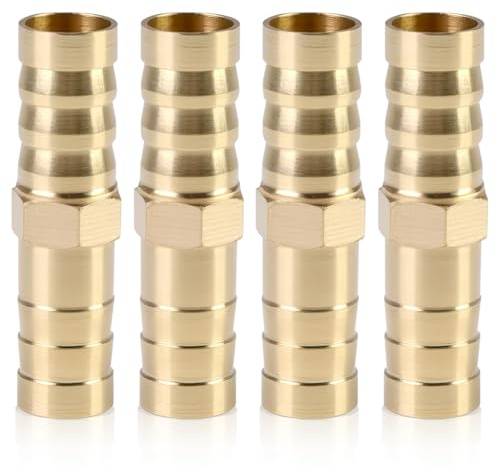 Lot de 4 raccords à air comprimé 10 mm en laiton pour air comprimé - Raccord rapide pour air comprimé - Douille de tuyau - Modèle lourd pour air, eau, gaz, huile, tuyau à air comprimé
