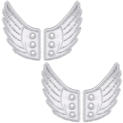GORGECRAFT 2 par de Alas de Ángel para Zapatos Accesorio de Tela Plateada Brillante Adornos para Zapatos para Uso Diario Estilo Deportivo Patines de Ruedas de Moda Zapatillas de Lona de Caña Alta