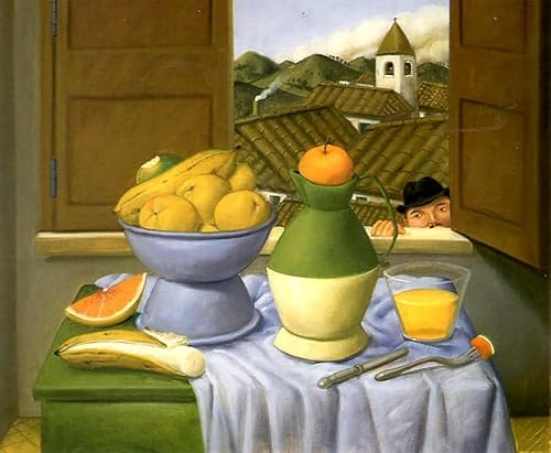 SGFGAD FHYWQ Fernando Botero Poster e stampe Quadro astratto di arte murale》Natura morta davanti alla finestra》Dipinto su tela a colori per decorazioni domestiche 60x50cm senza cornice