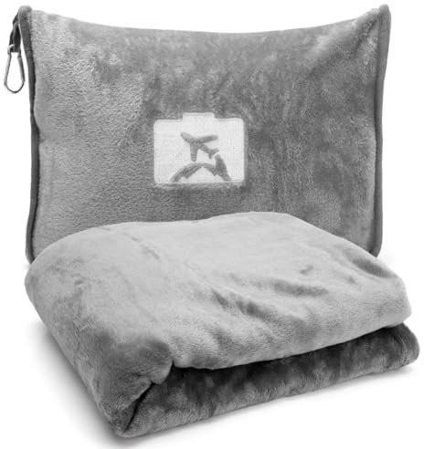 Wapasezyar Coperta da viaggio, 127 x 152 cm, morbida coperta da aereo, ultraleggera, calda, cuscino di trasformazione, cuscino compatto, coperta per aereo, per vacanze, ufficio, casa e viaggi d'affari