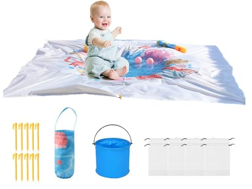 Baby Beach Pool, Portable Kids Beach Play Pool Puddle Toddler Beach Blanket and Kiddie Pools Blue Cartoon Childs Sand Pit Paddling Pools with Water Bag for Boy Girl Outdoor Camping (square：2m*2m)