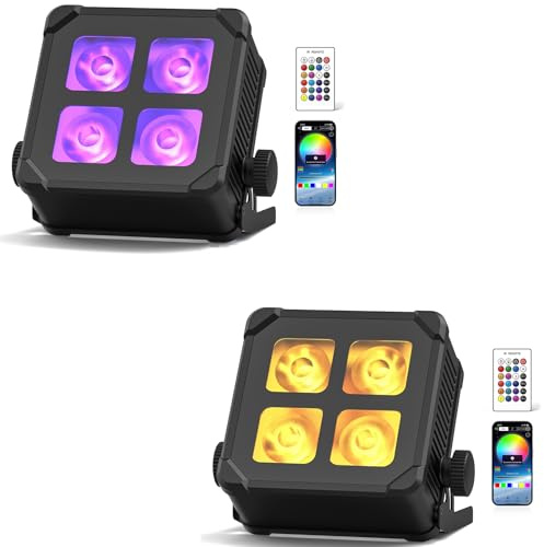 Oloaxolx Wasserdichtes LED Par Akku, 40 W RGBWA+UV Bühnenlicht kabelloses wiederaufladbares mit Remote/App/DMX512-Steuerung Outdoor Uplight für Hochzeiten Konzerte Hausdekoration Halloween (2 Stücke)
