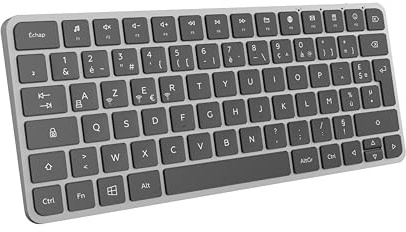 Mobility Lab – KP430W Mini – Tastiera compatta senza fili Multi-connessioni – AZERTY, ricevitore USB 2.4 Ghz + 3 Bluetooth, 12 scorciatoie multimediali, ricarica rapida tramite USB-C – Windows