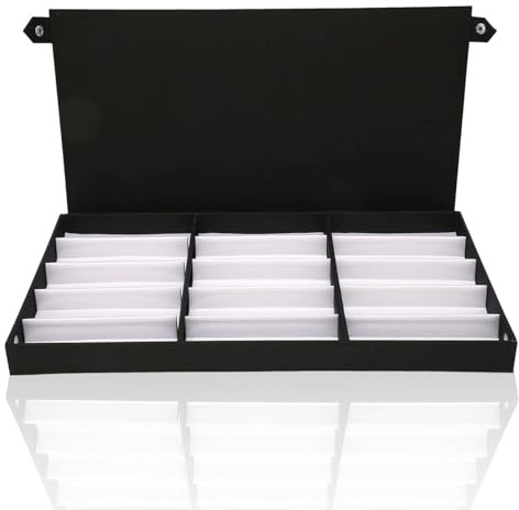 HERCHR Organizador de almacenamiento de gafas de sol para 15 pares, 15 gafas de sol de cuadrícula Organizador Box Bandeja de almacenamiento de joyas de lentes multifuncionales con tapa a