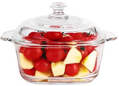 Glass Casserole Dish with Lid - 1.5L Glass Cookware Casserole Dish - Square Microwave Bowl Cookware