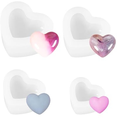 HUVZOR 4pcs Moldes de Silicona para Velas con Forma de Corazón, Molde de Resina con Forma de Corazón en 3d, Moldes Silicona Manualidades Molde Velas Silicona