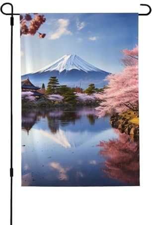 Garden Flag 28x40 Inch Double Sided Vertical Outdoor Yard Flags Holiday Banner Mount Fuji Cherry Blossom Trees Garden Flags Small Burlap Welcome Flag for Outside Patio Yard Lawn Porch Decor