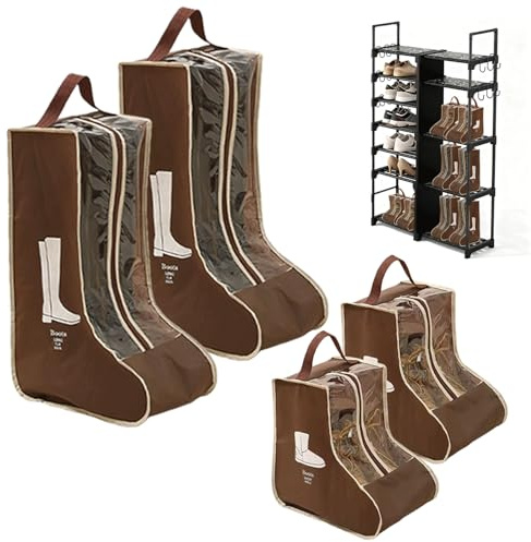 Boot Bags For Cowboy Boots,Boot Bags For Travel,Dustproof Hanging Organizer for Cowboy Boots And Short boots, Portable Travel Shoe Protector for Garage And closet Coffee color 4PCS(2 Tall+2 Short)