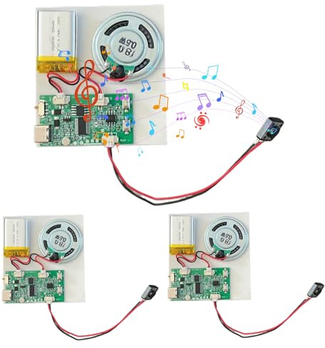 BAIFULAI Módulo de sonido USB de 3 unidades, módulo de grabación de voz de música con altavoz, cable USB MP3, batería recargable, altavoz superior para tarjetas de bricolaje, regalos, juguetes, diseño