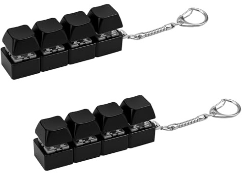 2Pcs Keyboard Fidget Toys,4-Button Stress Relief Clicker Keychain | Tactile clicking sound, portable keyring design, for office travel (Black, 2Pcs)