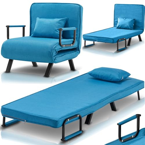 Shally Dogan Divano Letto Singolo Reclinabile 3 in 1, Poltrona Convertibile Chaise Lounge Seduta Imbottita Morbida, Copertura Sfoderabile Tessuto Traspirante, Poltroncina Relax Salvaspazio (Blu)