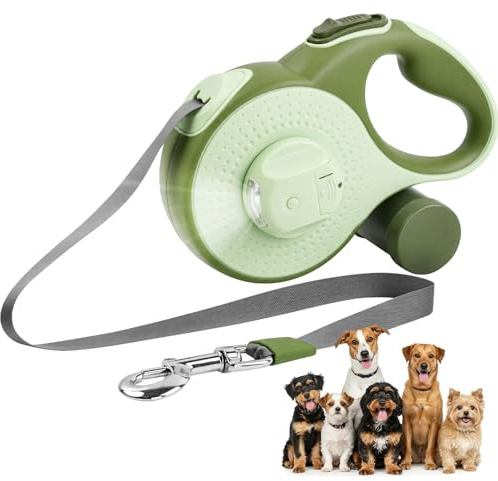 Focenat 8 m Guinzaglio per Cani Allungabile,Guinzaglio retrattile per cani,Retrattile per cani,senza grovigli a 360°,con sacchetto,luce LED,Fino a 35 Kg,per Addestramento e Passeggiate (Verde)