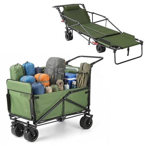 PSKJHN Carrello Pieghevole 2-in-1 & Lettino Solare, Carretto Spiaggia Portatile con Ruote A Tutti I Terreni - per Campeggio, Festival, Shopping, Giardino E Picnic, capacità Max 150kg