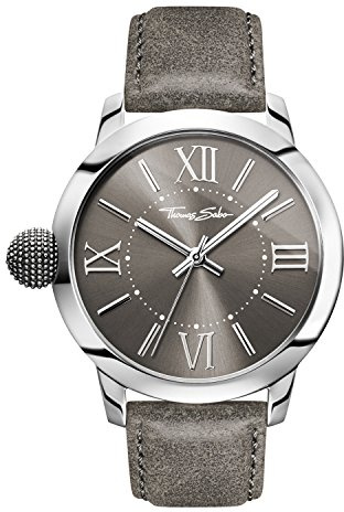 THOMAS SABO Herrenuhr Rebel with Karma Edelstahl; Leder Graues Lederamband Im Vintage-Look
