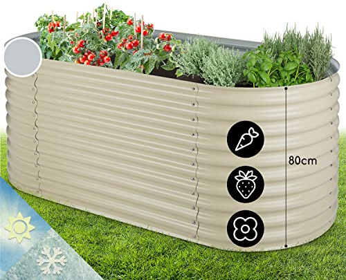 blumfeldt Hochbeet aus Metall, Wetterfestes Stahlblech-Hochbeet für Balkon & Garten, Rostfreies Oval, Freistehende Hochbeete 200x80x100 cm, 1257L Pflanzkübel Groß für Blumen, Obst, Gemüse