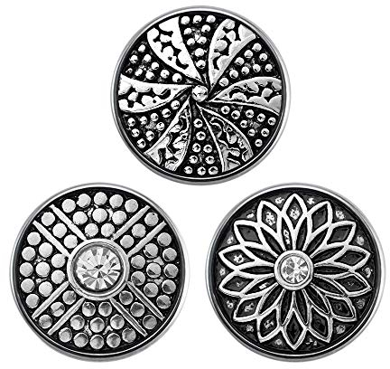 Quiges Damen Click Button 18mm Chunk Set 3 Stücke Silberne Blumen Motiv für Druckknopf Zubehör