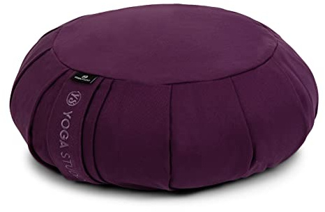 Yoga Studio Coussin rond de méditation Zafu | Coton bio | Coquilles de sarrasin | Housse amovible lavable | Poignée de transport – Lilas