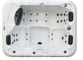 Jet-Line Whirlpool Outdoor Spa Villa Salome mit Balboa oder Gecko Steuerung Hot Tub für Garten Ganzjahrespool mit Heizung LED Verkleidung 2100 x 1600 x 790 mm Grau