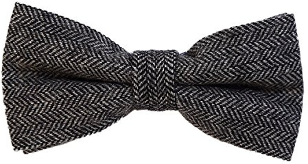 DonDon Noeud papillon à Tweed Look en coton pour homme 12 x 6 cm avec crochet déjà lié et réglable - gris-noir motif à chevrons