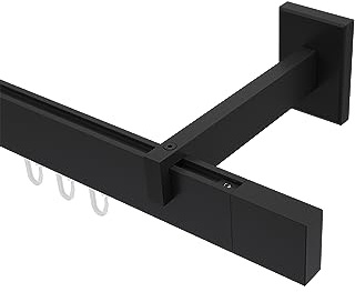 INTERDECO Innenlauf-Gardinenstange eckig 14 x 35 mm, kantige Innenlaufstange aus Metall, Schwarz, zur Wandmontage, Typ 10212920, 200 cm