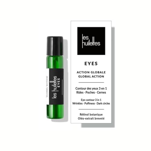 LES HUILETTES - CONTORNO DE OJOS - Cuidado Completo 3 en 1 Alisa el Contorno de los Ojos y Reduce las Ojeras y las Bolsas - Antiarrugas - Sensación de Efecto Frío gracias a su Bola Roll-On