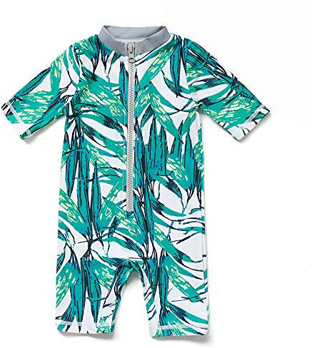 BONVERANO Maillot de Bain bébé garçon Une pièce vêtements à Manches Longues Protection UV 50+ Maillots de Bain avec Une Fermeture éclair（Vert-Bambou，12-18 Months）