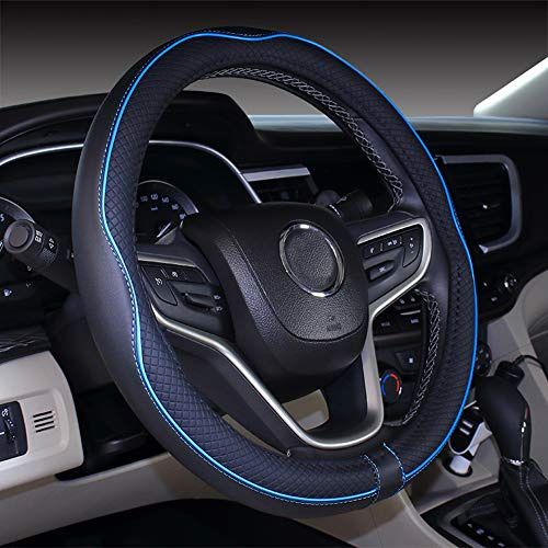 Mayco Bell 2019 Nuevo coche de cuero de microfibra Extra grande 17 18 19 pulgadas Cubierta del volante para camiones grandes (Negro Azul, 44.5-45.25cm)