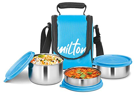MILTON Tasty 3 Lunch Box en Acier Inoxydable, Lot de 3, 200 ml, 320 ml, 500 ml, Cyan Anti-fuite Facile à transporter Acier inoxydable Anti-odeur Qualité alimentaire Poids léger Facile à nettoyer
