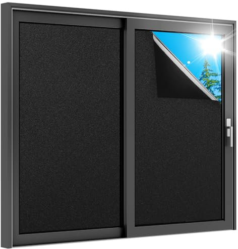 rabbitgoo Schwarze Fensterfolie Verdunklungsfolie für Fenster Verdunkelungsfolie 90 x 200 cm mit Gitter Design, Abdunklungsfolie Verdunklung Dunkel Blickdicht Lichtundurchlässig Selbsthaftend