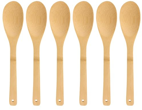 Joeji's Kitchen Set of 6 Wooden Spoons - 30cm Bamboo Wooden Spoons Cooking Utensils - Deep Bowls Mixing Resistant Elegant Easy to Clean Oval Wood Spoon Better for Your Health