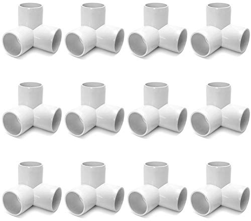 QWORK 3 Way 1/2 Tee PVC Fitting Elbow,12Pack PVC Fitting Connector,Furniture Grade, for Building Furniture and PVC Structures, White