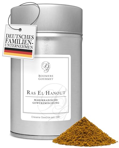 Boomers Gourmet - Ras El Hanout Gewürz I Marokkanisches Raz El Hanout Gewürz - Hochwertiges Gewürzmischung Ras el Hanout aus Natürlichen Zutaten - Gewürzdose 11,5cm - 80 g
