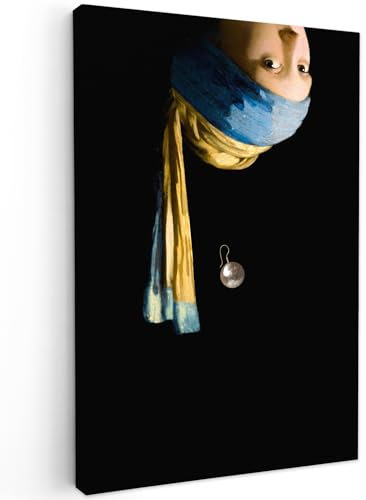 MuchoWow Leinwand Bilder, Einzigartige Wanddeko mit Rahmen, Mädchen mit Perlenohrring - Vermeer - Kunst, Wandbilder Wohnzimmer, Deko Schlafzimmer 60x90 cm
