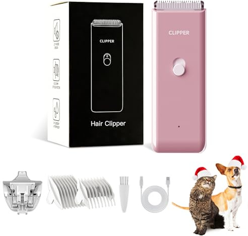 Founouly 2-in-1 Professional Dog Grooming Kit - Low Noise, Waterproof, USB Rechargeable, and Safe Ceramic Blade - Gift for Dogs and Cats (Pink)