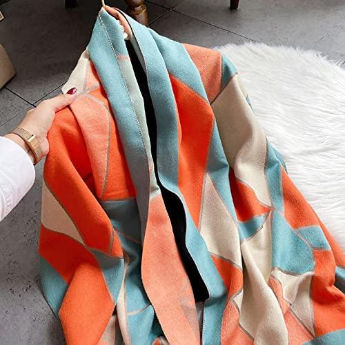 Bysonglezai Schals Damen Tücher Halstuch Scarf Geometrische Kontrastfarben Imitieren Kaschmirschal Damen Luxus Pashmina Schal Winter Warm Wraps Halstuch