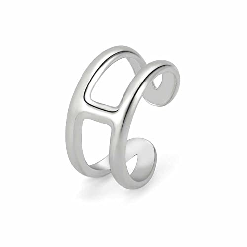 TEAMER Bagues géométriques ouvertes ajustables en forme de lettre H. Bague en acier inoxydable pour femmes. (Style 2 -Argent, Réglable)