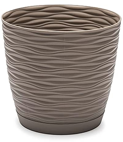 Acan Tradineur - Maceta Redonda con Plato - Diseño Wind (Ø 15 cm) - Fabricado en plástico - Ideal para jardín Exterior, terraza o balcón - Color Surtido
