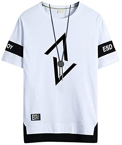 GIJOVANA T-Shirt pour Homme Coupe Large Chemise à Manches Courtes Contrast Tee Shirt Plusieurs Couleurs Disponibles(Blanc,XL)