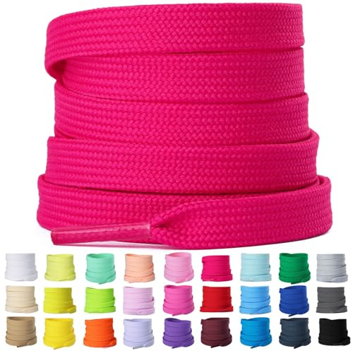Olukssck 2 Paar Flache Bunte Schnürsenkel für Sneakers, Hot Pink, 120cm