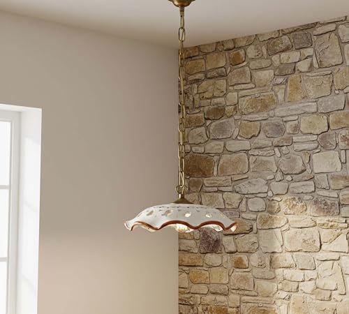 Generico Lampadario a sospensione rustico in ceramica siciliana a 1 luce Limoni per cucina, ingresso, veranda, taverna, bagno