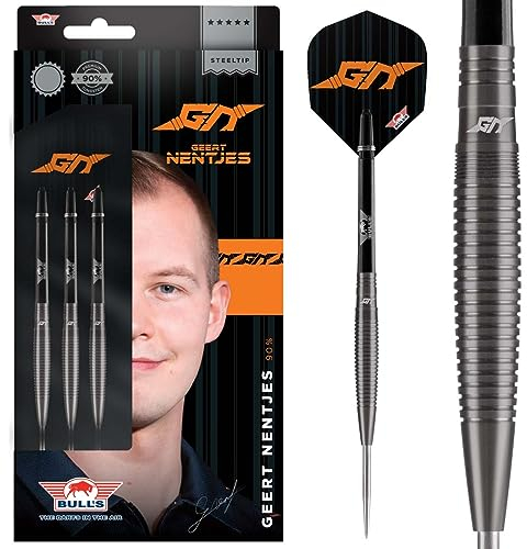 Bull's Geert Nentjes Schwarz Steel Darts | 90% 24g Steeltip Darts | Professionelle Dartpfeile für jeden Spieler