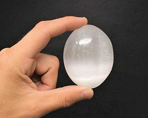 BUSOTH Piedra de Palma de jabón de selenita, Piedra de Cristal de selenita, Piedra de jabón de selenita, Piedra, Piedra de Palma de Forma Ovalada Reiki y Cristal (Blanco)