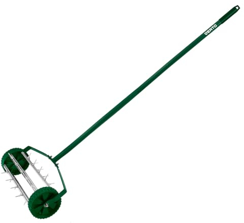 VERTO Hand Rasenlüfter | Rasen-Lüfter | Rasen Pflegen, Rasen Lüften | Entfernt Moos Und Rasenfilz | Mit Edelstahl-Zinken | Handvertikutierer Rasenbelüften Stachelwalze Rasen rollender